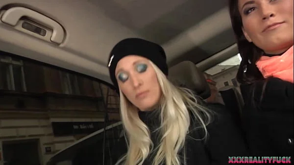 Uma and Jena picking up stranger on the streets to have sex in the car, facial cum included
